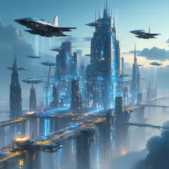SD 3.5 Large — A futuristic city skyline with flying vehicles, sl