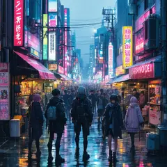 SD 3.5 Large — A cyberpunk street market in Tokyo, anime style, n