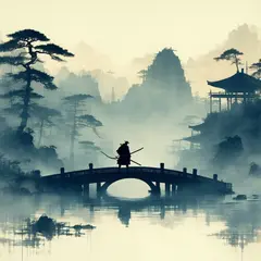 SD 3.5 Large — A lone samurai standing on a misty bridge, ukiyo-e
