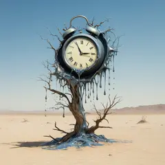 SD 3.5 Large — A surreal melting clock draped over a barren tree 