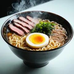SD 3.5 Large — A steaming bowl of ramen with chashu pork, soft-bo