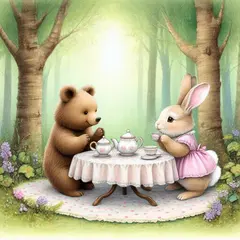 SD 3.5 Large — A children's book illustration of a bear and a rab