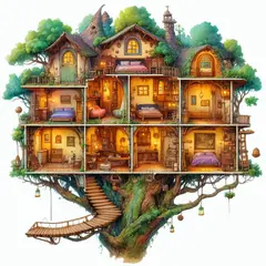 SD 3.5 Large — A detailed cross-section of a fantasy treehouse sh