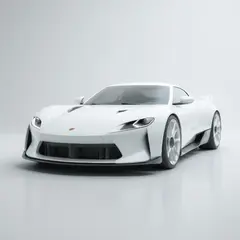 SD 3.5 Large — A clay render of a sports car, white material, stu