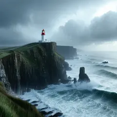 SD 3.5 Large — A coastal cliff with crashing waves below, lightho