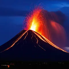 SD 3.5 Large — A volcano erupting at night with lava flowing down