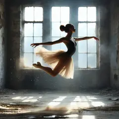 SD 3.5 Large — A ballet dancer mid-leap in an abandoned warehouse
