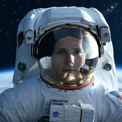 SD 3.5 Large — An astronaut without a helmet, face lit by Earth g