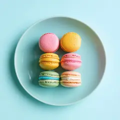 SD 3.5 Large — A stack of colorful macarons on a pastel blue plat