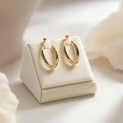 SD 3.5 Large — A pair of gold hoop earrings on a velvet jewelry d