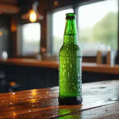 SD 3.5 Large — A green glass bottle of craft beer with condensati