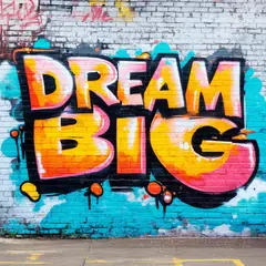 SD 3.5 Large — A graffiti mural on a brick wall spelling DREAM BI