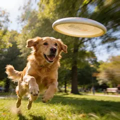 Seedream v4.5 — A golden retriever catching a frisbee in mid-air a