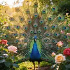 Seedream v4.5 — A peacock displaying its full tail feathers, vibra