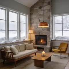 Seedream v4.5 — A cozy Scandinavian living room with a fireplace, 