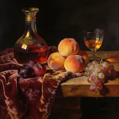Seedream v4.5 — A still life of fruit and wine on a table, Dutch G