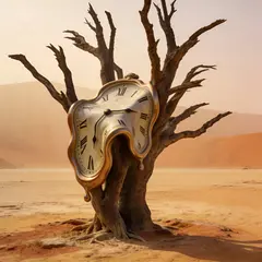 Seedream v4.5 — A surreal melting clock draped over a barren tree 