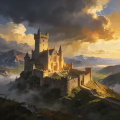 Seedream v4.5 — A medieval castle on a hilltop, fantasy art style,