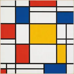 Seedream v4.5 — A geometric abstract composition with red, blue, a