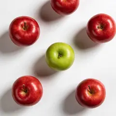 Seedream v4.5 — Five red apples arranged in a circle on a white ta