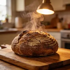 Seedream v4.5 — A rustic sourdough bread loaf, freshly baked with 