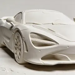 Seedream v4.5 — A clay render of a sports car, white material, stu
