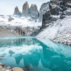 Seedream v4.5 — A turquoise glacial lake surrounded by snow-capped