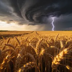 Seedream v4.5 — A vast wheat field under a dramatic thunderstorm s