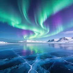 Seedream v4.5 — A frozen lake with cracks in the ice, Northern Lig