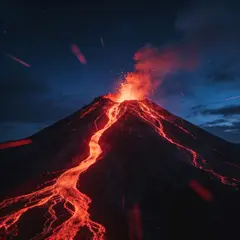 Seedream v4.5 — A volcano erupting at night with lava flowing down