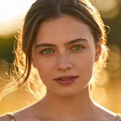 Seedream v4.5 — A young woman with freckles and green eyes, golden