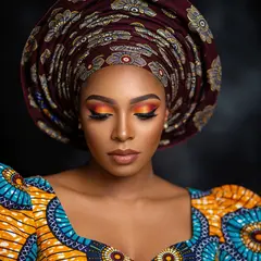 Seedream v4.5 — A woman with elaborate gele headwrap and bold eye 