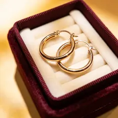 Seedream v4.5 — A pair of gold hoop earrings on a velvet jewelry d