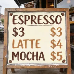 Seedream v4.5 — A hand-lettered chalkboard menu outside a coffee s