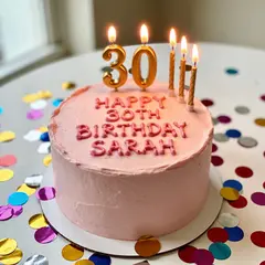 Seedream v4.5 — A birthday cake with HAPPY 30TH BIRTHDAY SARAH wri