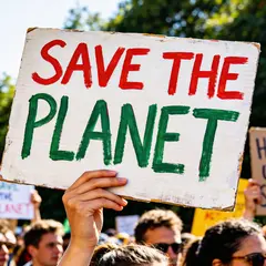 Seedream v4.5 — A protest sign held up in a crowd reading SAVE THE