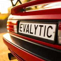 Seedream v4.5 — A license plate reading EVALYTIC on the back of a 