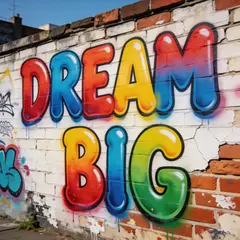 Seedream v4.5 — A graffiti mural on a brick wall spelling DREAM BI