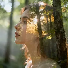 Seedream v4 — A double exposure photograph combining a forest wi