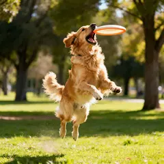 Seedream v4 — A golden retriever catching a frisbee in mid-air a