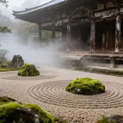 Seedream v4 — A Japanese zen garden with raked gravel, moss-cove