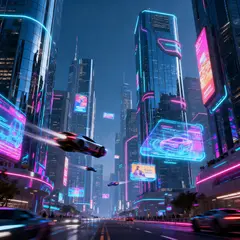 Seedream v4 — A futuristic city skyline with flying vehicles, sl