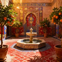Seedream v4 — A traditional riad courtyard with intricate zellig
