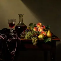 Seedream v4 — A still life of fruit and wine on a table, Dutch G