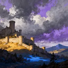 Seedream v4 — A medieval castle on a hilltop, fantasy art style,