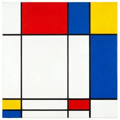 Seedream v4 — A geometric abstract composition with red, blue, a