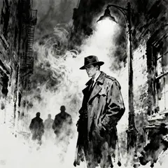 Seedream v4 — A noir detective in a foggy alley, graphic novel s