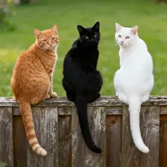 Seedream v4 — Three cats of different colors sitting in a row on