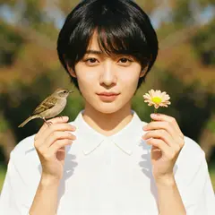 Seedream v4 — A bird perched on the left hand of a person, the r