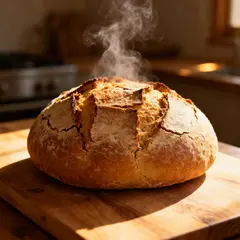 Seedream v4 — A rustic sourdough bread loaf, freshly baked with 